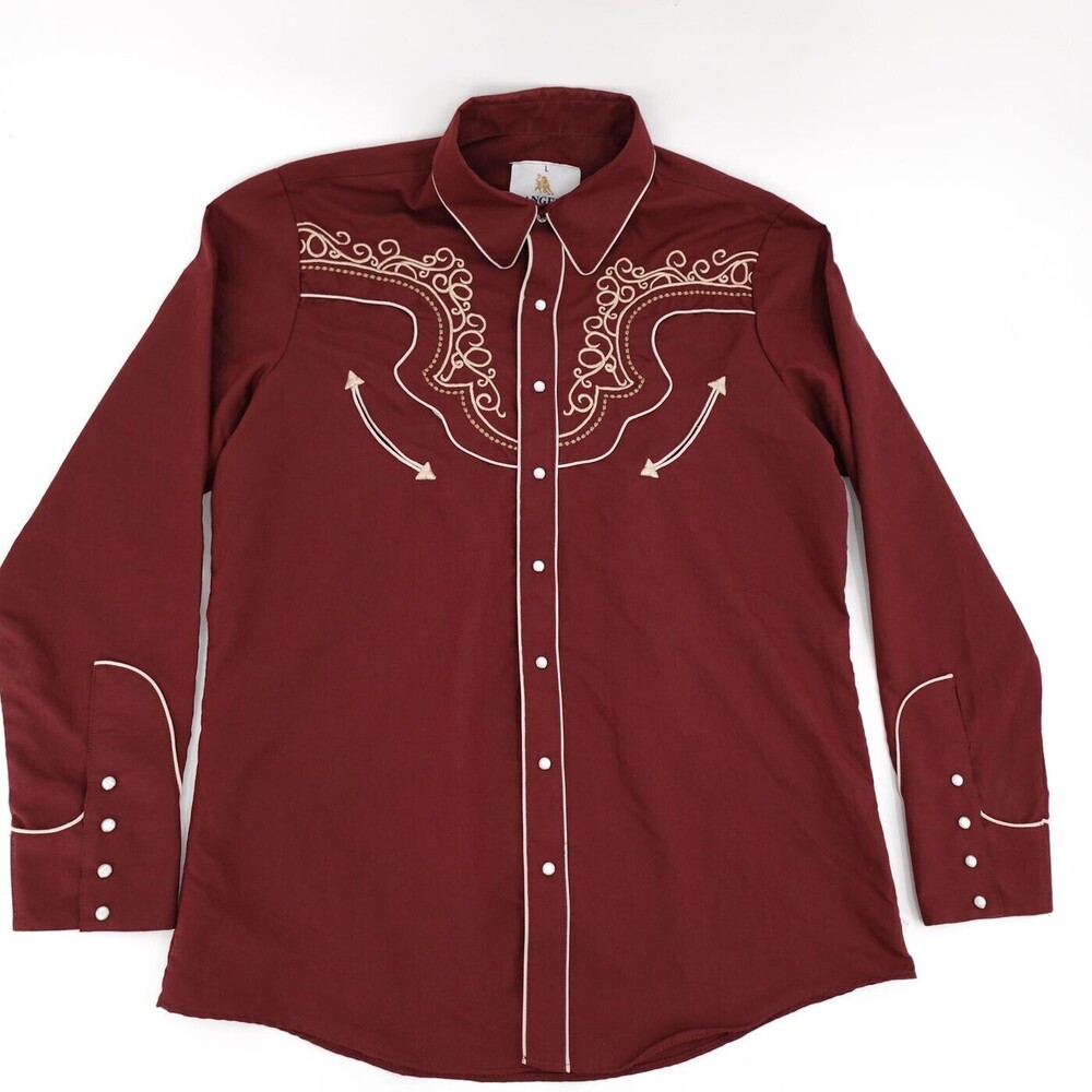 Ranger's Legend Western Shirt Mens Large Maroon Embroidered Pearl Snap Cowboy